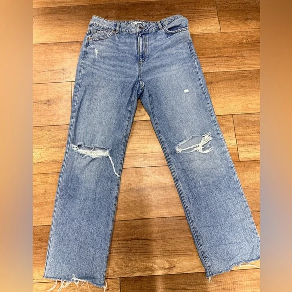 Garage 90s Straight Leg Jeans Size 13 Juniors Distressed High Rise Light Wash - Picture 3 of 5